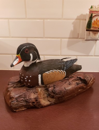 Hand carved wood duck - carved,